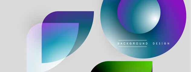 Poster - Abstract shapes overlap, creating vibrant gradient effects. Modern design elements suggest innovation, fluidity, dynamic composition. Light shades dominate background.