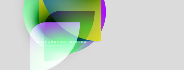Poster - Abstract colorful shapes overlap, creating dynamic background. Gradient hues blend, offering modern design element. Minimalist aesthetic.