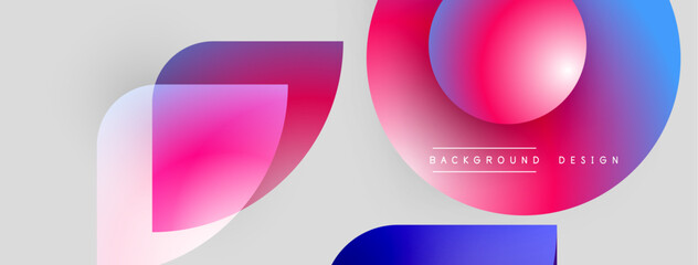 Poster - Abstract shapes overlap, creating vibrant gradients. Pink, blue hues dominate neutral gray backdrop. Modern design elements present clean aesthetic.