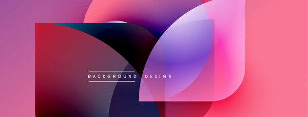Poster - Abstract shapes overlap, creating vibrant pinks, purples, blues. Modern design elements suggest fluidity, depth, visual interest.