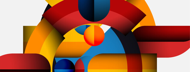 Poster - Abstract geometric composition. Bold colors intersect, creating dynamic visual impact. Shapes suggest depth, movement, modern design.