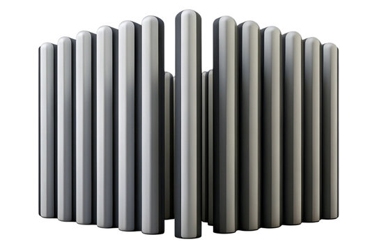 Abstract arrangement of rounded vertical bars with alternating light and dark shades isolated on transparent background
