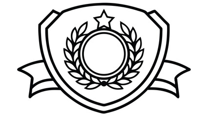 Poster - a black and white badge with a star, wreath, and ribbon design element for decoration