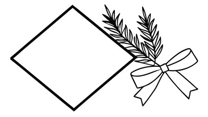 Poster - Diamond frame with pine branches and a bow in black and white outline design element for decor