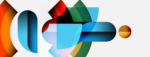 Aufkleber - Abstract composition. Overlapping colorful shapes create dynamic visual experience. Modern design, vibrant hues, clean aesthetic.