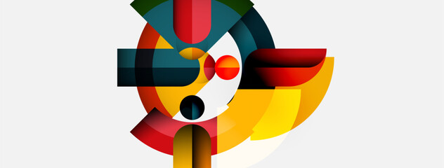 Poster - Abstract geometric composition. Overlapping colorful shapes create dynamic visual interest. Modern design, vibrant hues, clean lines present.