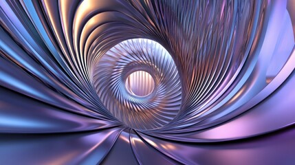 Poster - Abstract Metallic Spiral Tunnel with Vibrant Purple Blue Colors and Shiny Reflective Surfaces