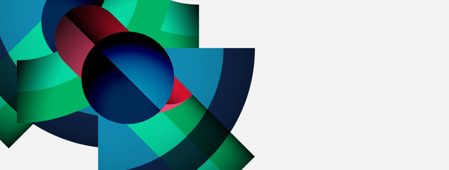 Aufkleber - Abstract geometric shapes overlap, creating vibrant color gradients. Design features circular elements, dynamic composition, modern aesthetic.