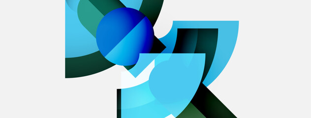 Aufkleber - Abstract composition features overlapping blue, green shapes. Minimalist design with soft gradients, clean lines, white background. Modern aesthetic.