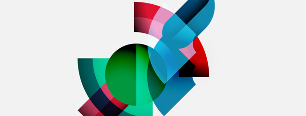 Leinwandbilder - Abstract geometric shapes overlap, creating vibrant color blends. Composition features curves, circles, rectangles, dynamic interplay.