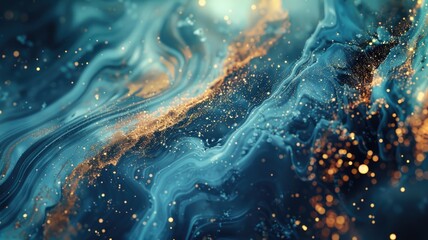 Poster - Abstract of gold particle color in blue wave wavering in luxury design. Modern art present about the seamless dynamic pattern and elegant flowing perfect for creative background and wallpaper. AIG53.