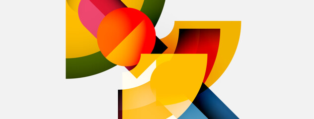 Leinwandbilder - Abstract geometric shapes overlap, creating vibrant color blocks. Composition features yellow, orange, pink, blue hues. Modern design.