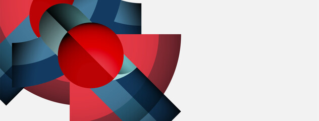 Leinwandbilder - Abstract geometric shapes, red sphere dominates composition. Blue, gray tones create dynamic visual interest. Minimalist design, clean aesthetic.