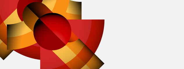 Aufkleber - Abstract geometric shapes, vibrant reds, oranges, yellows. Modern design, dynamic composition, clean background. Minimalist aesthetic.