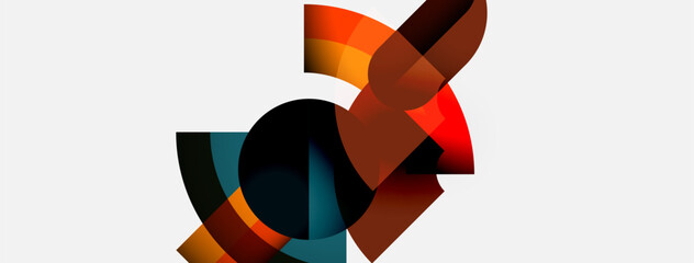 Poster - Abstract geometric shapes overlap, creating dynamic composition. Warm colors contrast cool tones on white background. Modern design.
