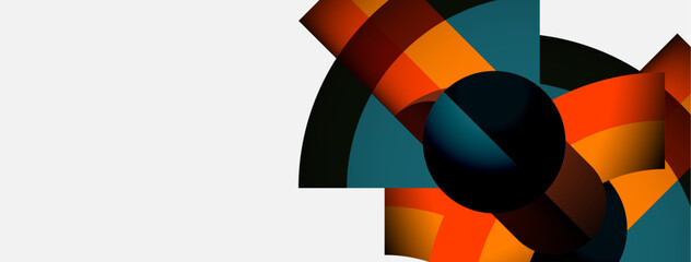 Poster - Abstract geometric composition. Colorful arcs, circles create dynamic visual impact. Modern design, clean lines, contrasting shades.