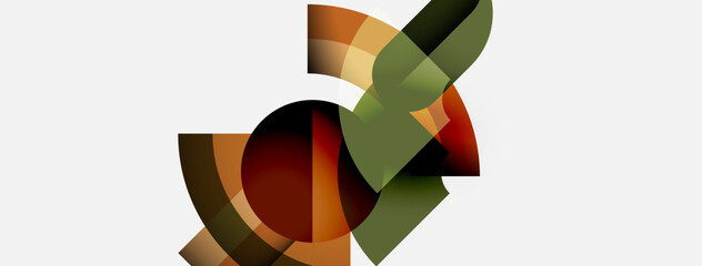 Leinwandbilder - Abstract geometric shapes overlap, creating complex composition. Warm colors dominate, with muted greens, browns present. Minimalist design.