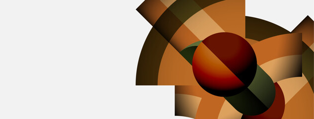 Leinwandbilder - Abstract geometric composition. Warm colors dominate, featuring rounded shapes, overlapping forms, plus negative space. Modern design element.