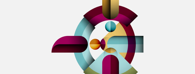 Poster - Abstract geometric composition. Shapes overlap, creating dynamic visual interest. Colors blend, forming modern design.