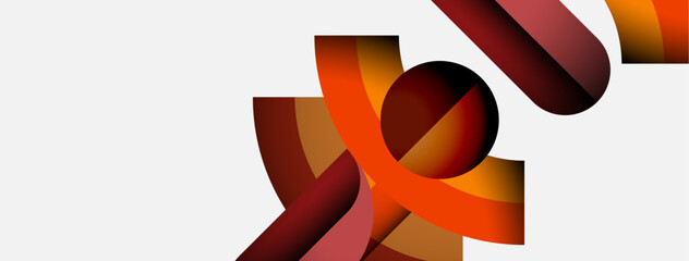 Poster - Abstract shapes overlap, creating dynamic composition. Warm colors dominate, suggesting energy, movement, depth. Minimalist design.
