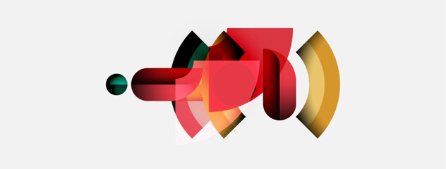 Poster - Abstract geometric shapes overlap, creating vibrant red, orange hues. Minimalist design on white background. Modern art composition.