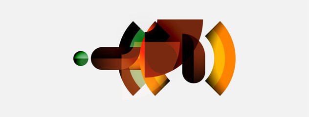 Poster - Abstract shapes overlap, creating warm color gradients. Composition feels modern, minimalist, dynamic. Simple background enhances forms.
