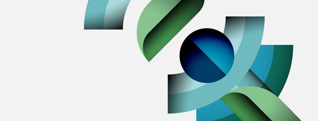 Poster - Abstract design features flowing ribbons, blue sphere. Minimalist composition, clean aesthetic, modern visual elements. Subtle gradients create depth.