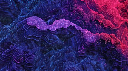 Poster - Abstract Vibrant Digital Art with Blue Pink Wave Patterns on Dark Background
