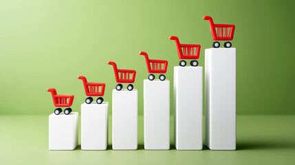 Poster - Growth Trend in E-Commerce with Shopping Cart Icon on Graph Illustrating Increasing Sales Performance and Consumer Interest Over Time