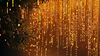 Poster - Futuristic orange digital rain creating a mesmerizing glow in an abstract setting, Orange digital HEX code rain Futuristic technology concept Seamless 3D render