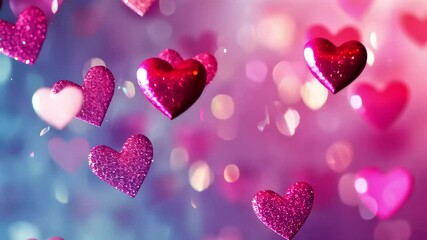 Poster - Colorful abstract background with defocused hearts for festive celebrations and joyful occasions, Abstract motion defocused background, colorful festive bokeh in blue