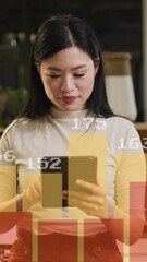 Poster - Animation of financial data processing over asian businesswoman working in office