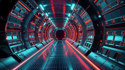 Poster - Futuristic sci fi corridor with advanced lighting and technology in a space environment, Sci fi corridor, futuristic technology, space room