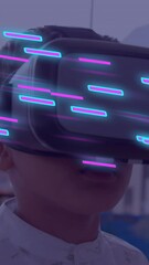 Poster - Animation of glowing light trails of data transfer over boy in vr headset