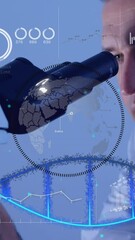 Poster - Animation of data processing over caucasian male scientist using microscope
