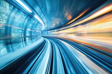 Fototapete - Fast tunnel, vibrant light streaks