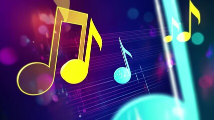 Fototapete - Vivid abstract display of a central music note surrounded by colorful patterns and light effects, Central music note in vivid abstract displaying video background