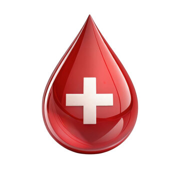 3d blood drop with medical cross isolated on transparent background