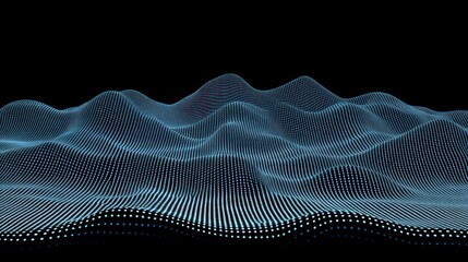 Poster - Futuristic Digital Wave Pattern in Blue on Black Background