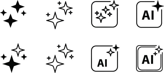 Fototapete - A set of black and white icons featuring stars and ai in square containers