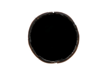 Poster - A round hole burnt through black paper isolated on transparent background