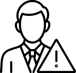 Poster - Businessman outline warning sign exclamation mark caution risk alert professional suit tie line art vector illustration
