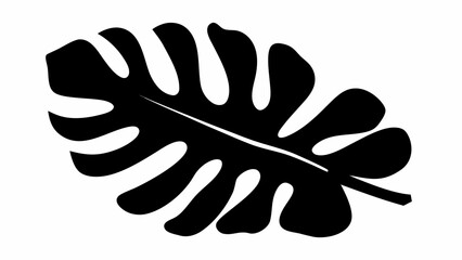 Poster - A striking black and white illustration of a monstera leaf with distinct fenestrations and vein detail