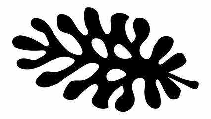 Poster - Silhouette of a stylized leaf with rounded edges and internal cutouts in black and white color scheme