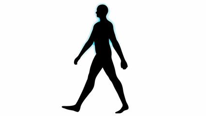 Poster - Silhouette of a person walking with arms swinging and legs in motion against a white background space around