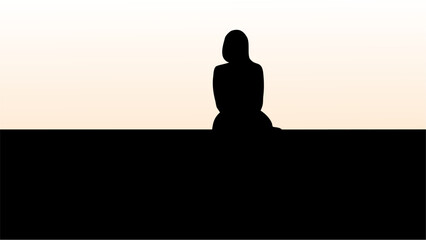 Poster - Silhouette of a person sitting with their back turned against a light background on a dark surface
