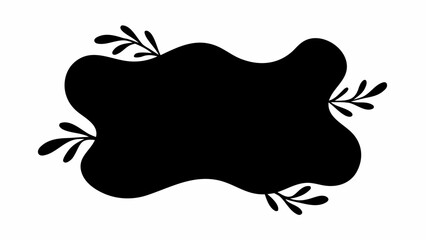 Poster - Abstract black blob shape with decorative leaf sprigs on the corners creating a frame element design art