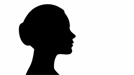 Poster - Silhouette of a woman's head and shoulders in profile with a bun hairstyle against a white background