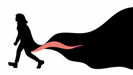Poster - Silhouette of a woman walking with a long flowing cape trailing behind her in a minimalist style art