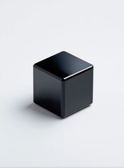 Poster - A glossy black cube sits on a minimalist white background, casting a subtle shadow